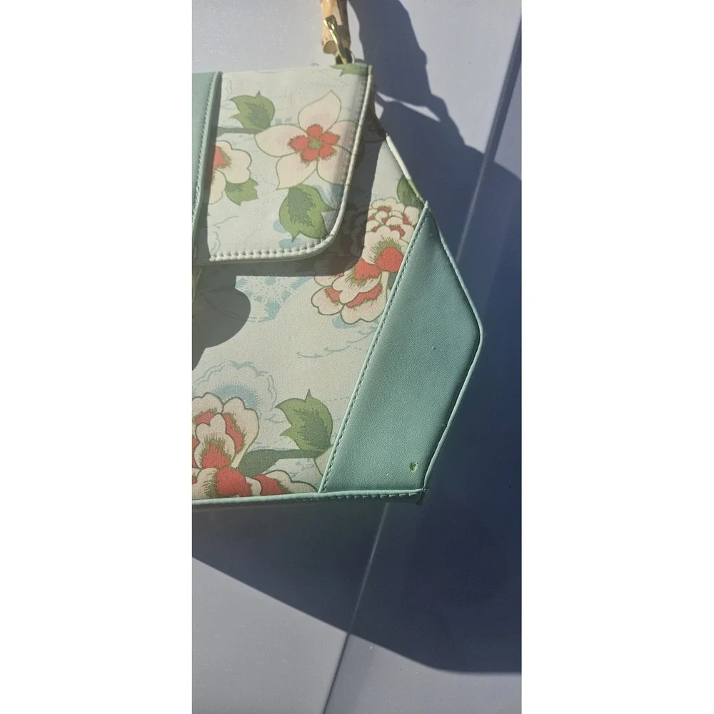 Banned Retro Floral Bamboo Handle Satchel Mint Green Vintage Style Crossbody Bag - Picture 15 of 16